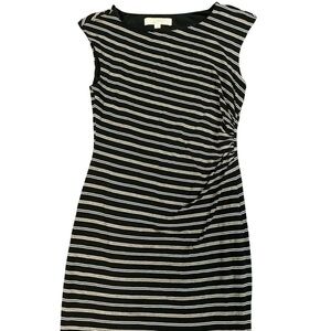 Ann Taylor LOFT Petite Striped Sheath Dress Size SP Black White Ruched Side